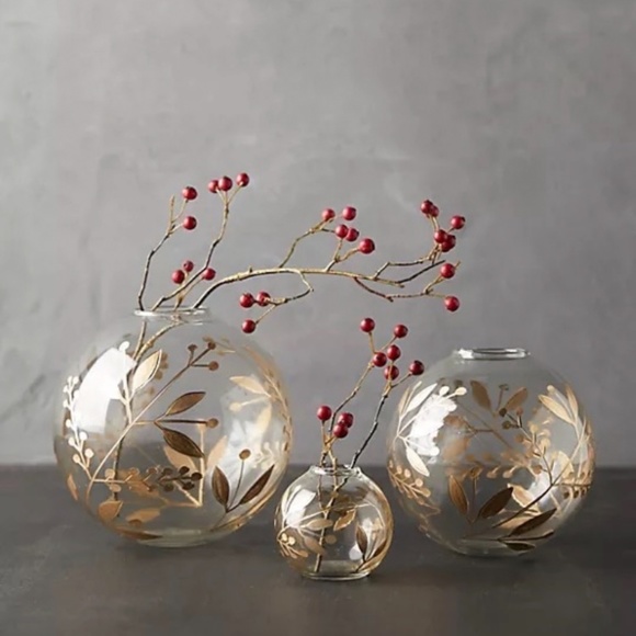 Anthropologie Other - Anthropologie Etched Berries Bauble Bud Vase Set